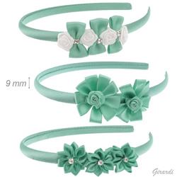 Cerchietto Rivestito Raso Verde con Fiori e Strass